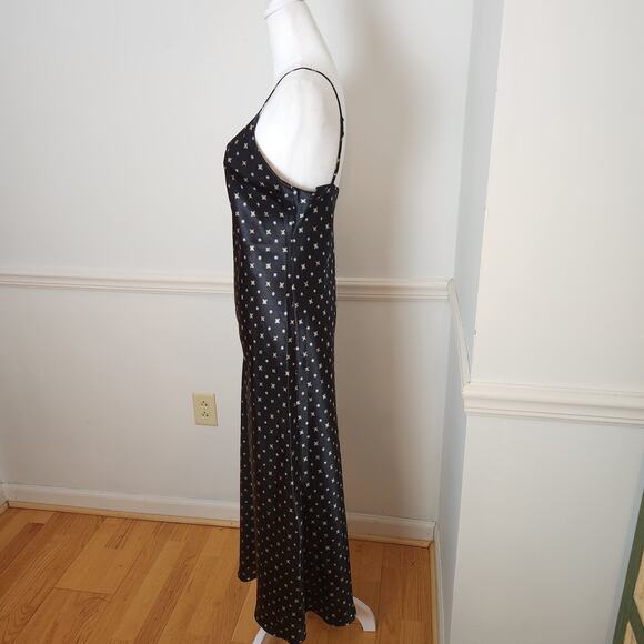 Vtg Y2K Lingerie Cacique Slip Dress Sz Small Womens Satin Maxi Geometric Black - Picture 5 of 11